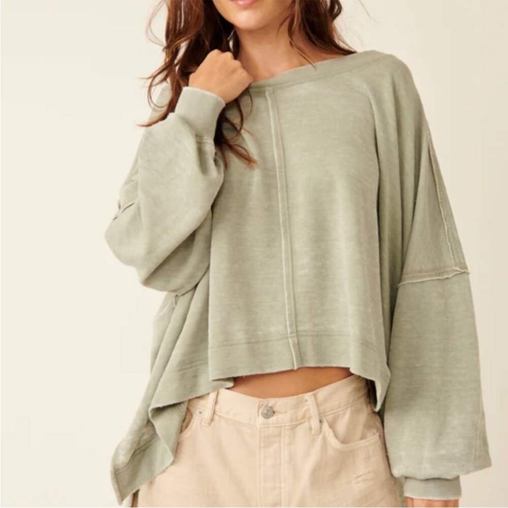 Free People Sage Green Oversized Sweatshirt